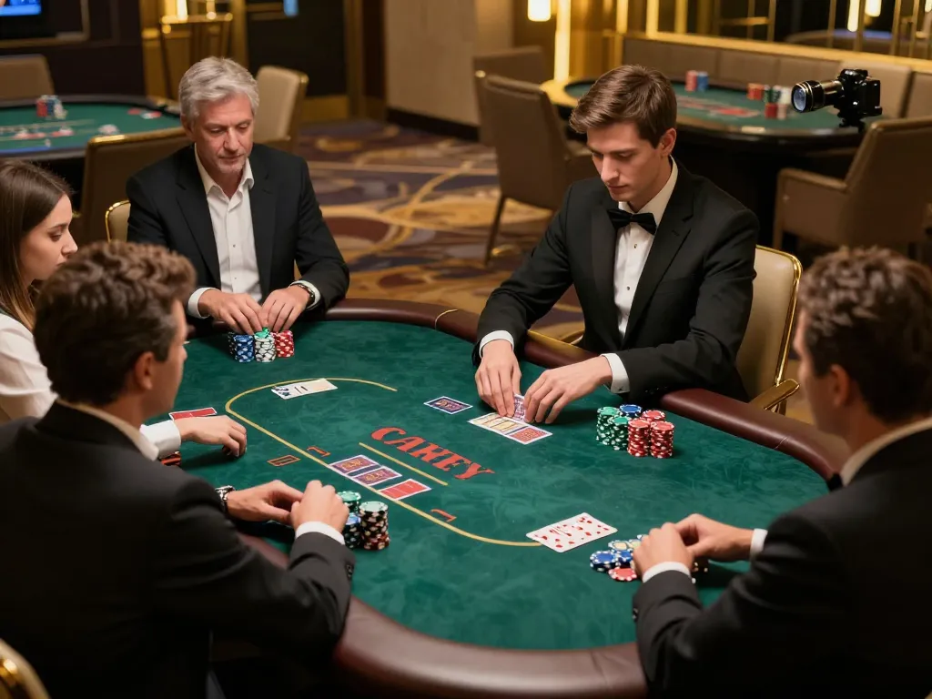 Players engaged in blackjack at a luxury casino table showcasing IDNSCORE gaming strategies