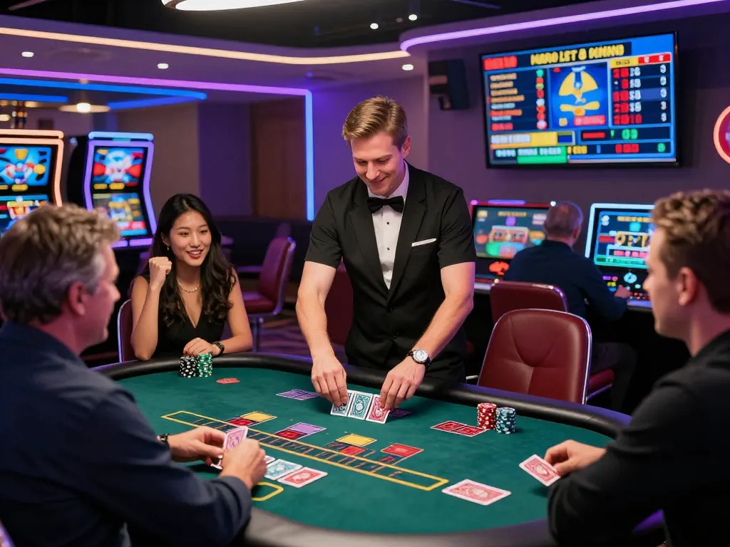 Experience the thrill of online gaming at MM88 with diverse players celebrating wins at a live casino table.
