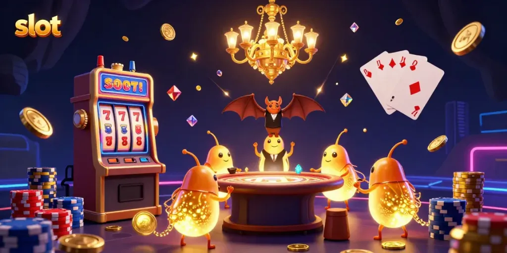 Memenangkan slot dengan permainan menarik di RAYA22 yang dikelilingi koin emas.