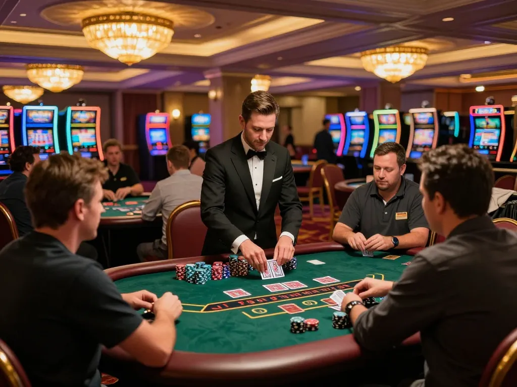 TR88 casino scene showcasing engaged players at a blackjack table with vibrant ambiance