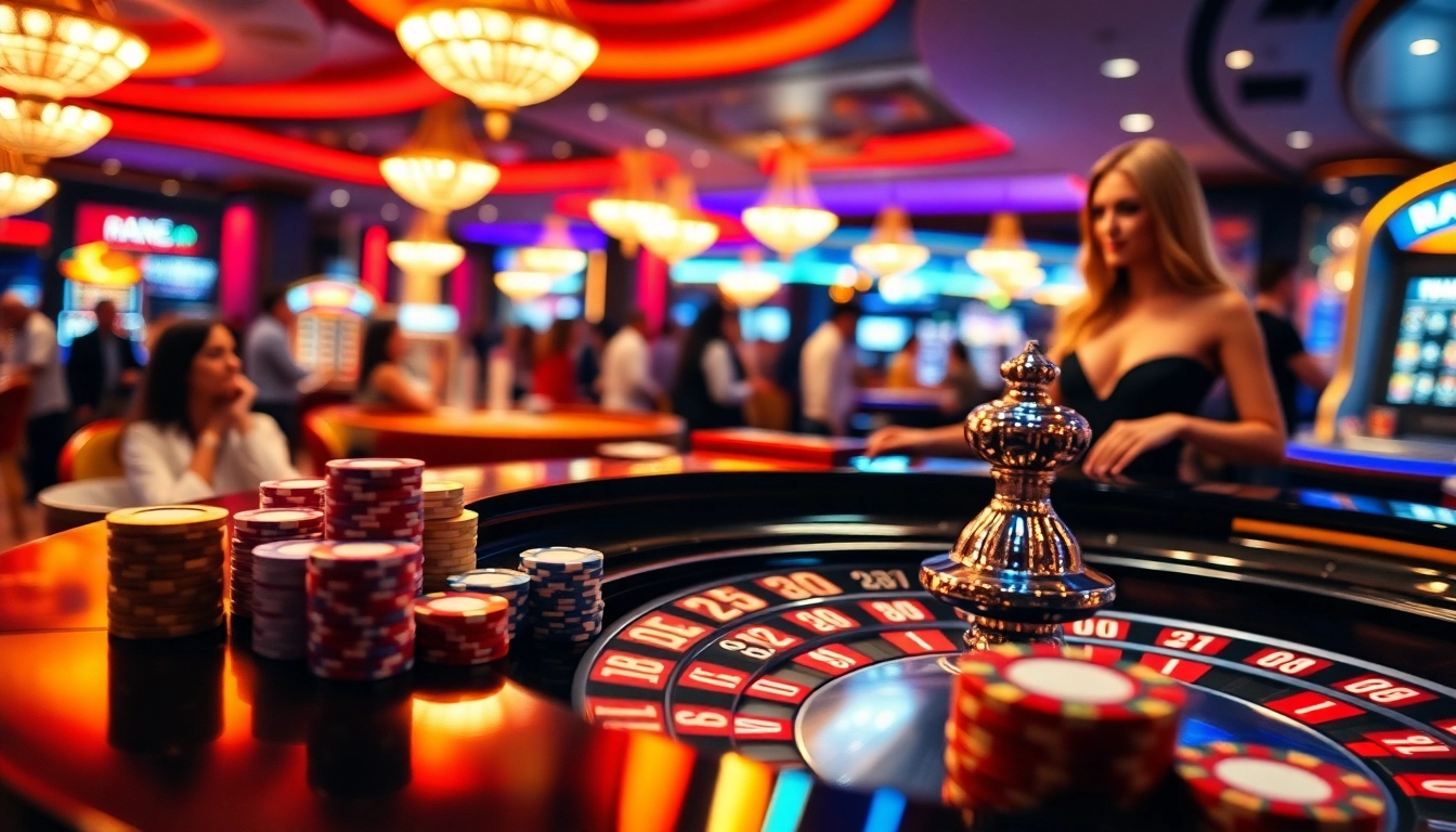 Meja roulette OLYMPUS88 dengan chip warna-warni dan dealer glamor di kasino yang mewah.