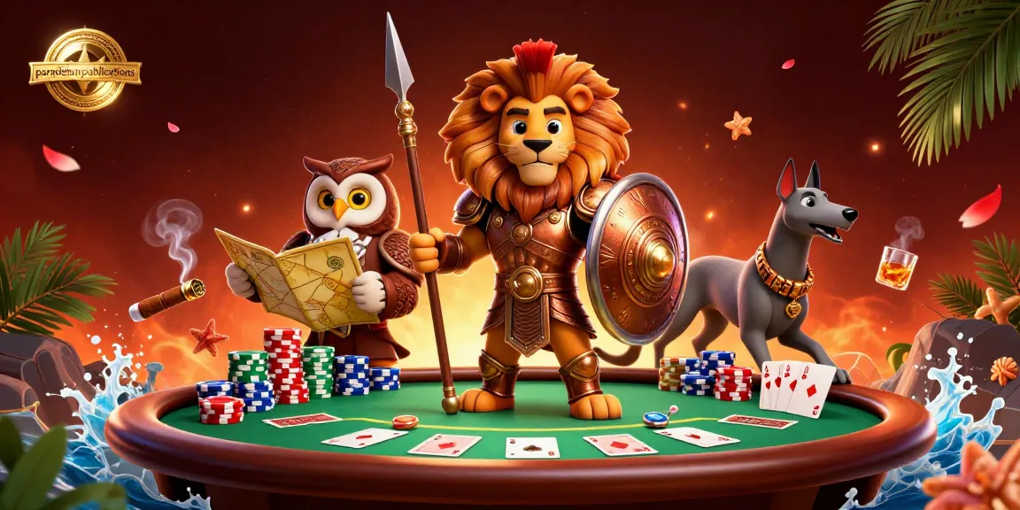 Engage with paradisianpublications as the Spartan lion battles through a vibrant poker scene filled with dynamic game elements.