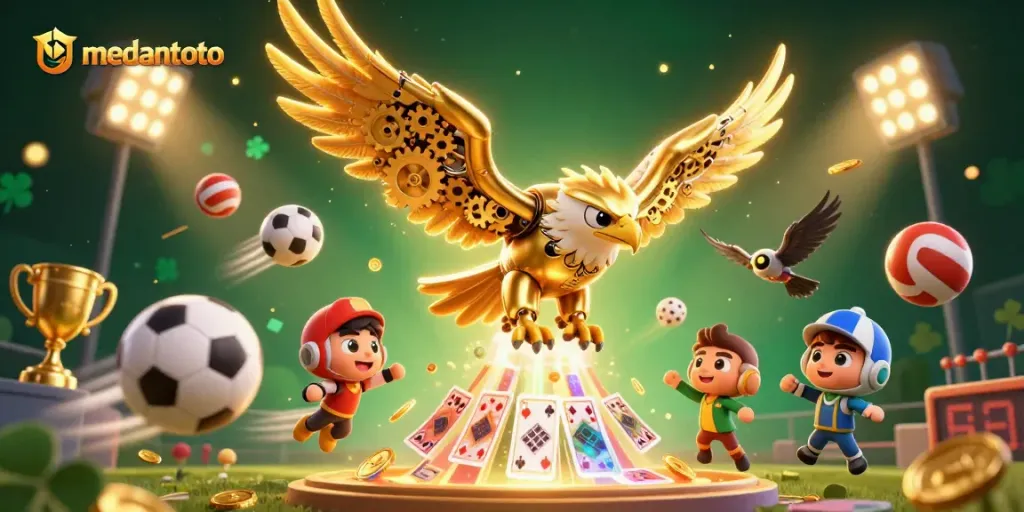 Medantoto bermain dengan jackpot yang menggemparkan dan kartu holografis dalam ilustrasi kasino!