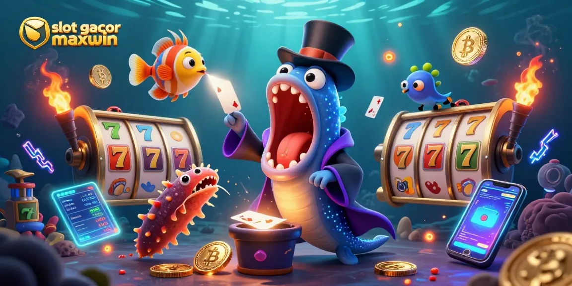 Menghadapi slot gacor maxwin dengan reel slot dan simbol keberuntungan dalam ilustrasi ikonik.