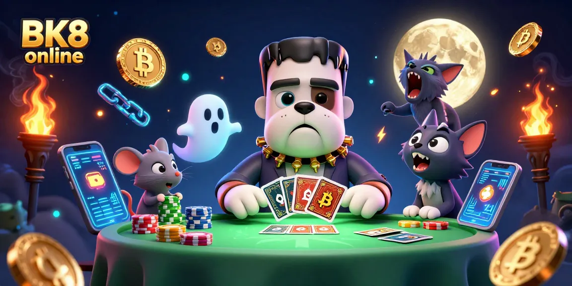 Engage with BK8 online at a vibrant casino scene featuring animated characters and crypto elements.