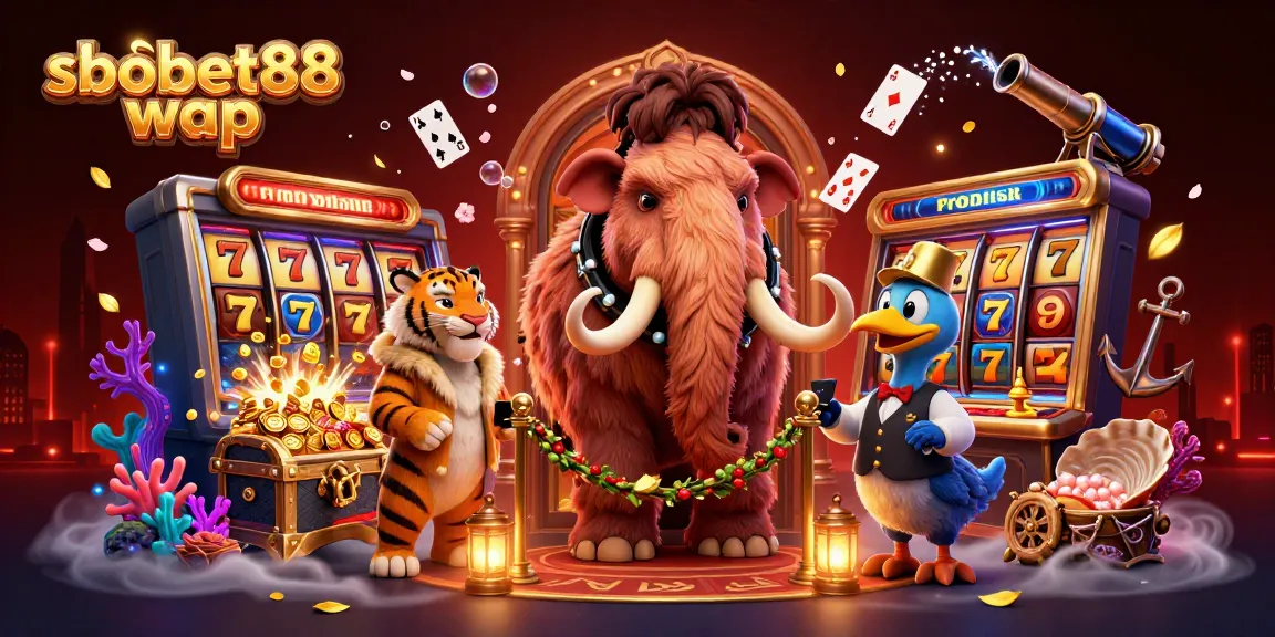 Simplify your bets with sbobet88 wap, featuring a cheerful mammoth bouncer and VIP casino atmosphere.