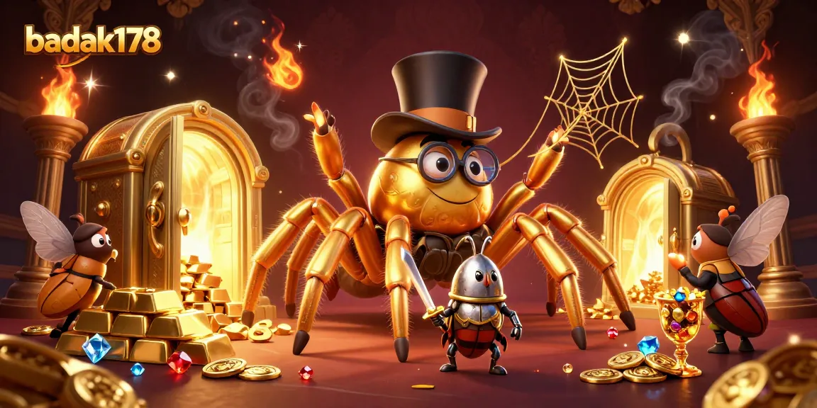 Engage with badak178 as a giant golden tarantula and beetle knight explore a vibrant casino adventure.