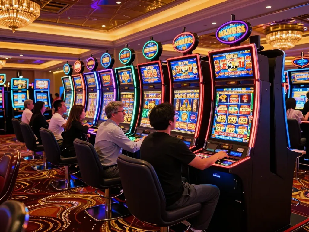 Celebrate big wins and gameplay excitement with ondel4d at a vibrant slot machine area.