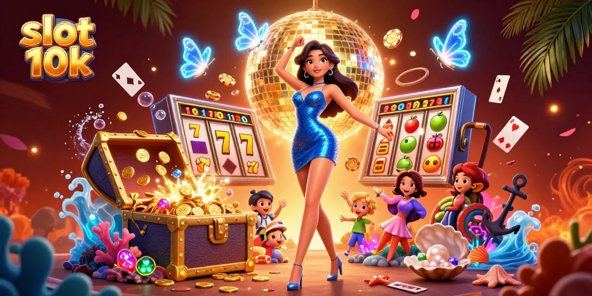 Engage in slot 10k gaming action with vibrant scenes of winnings and excitement.