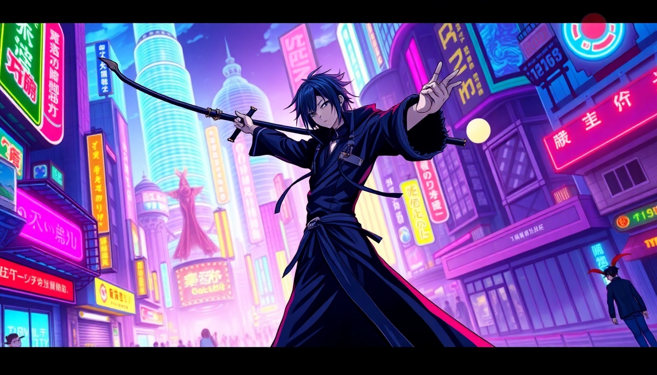 Shinigami menunjukkan kecepatannya di kota futuristik yang penuh warna.
