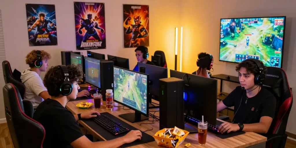 Suasana bermain Kediritoto secara online dengan kelompok gamer di rumah yang energik