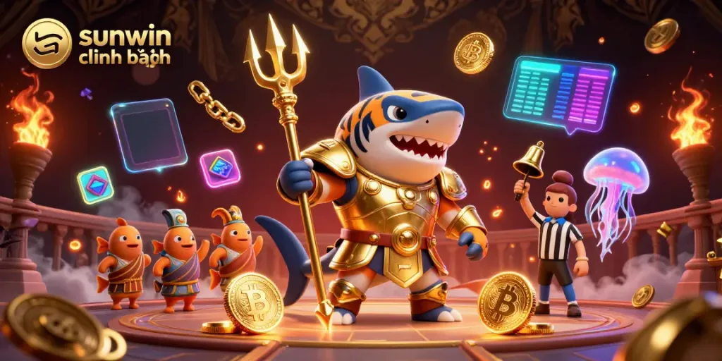 Experience thrilling gameplay at sunwin chính hãng with the ferocious tiger shark in golden gladiator armor.