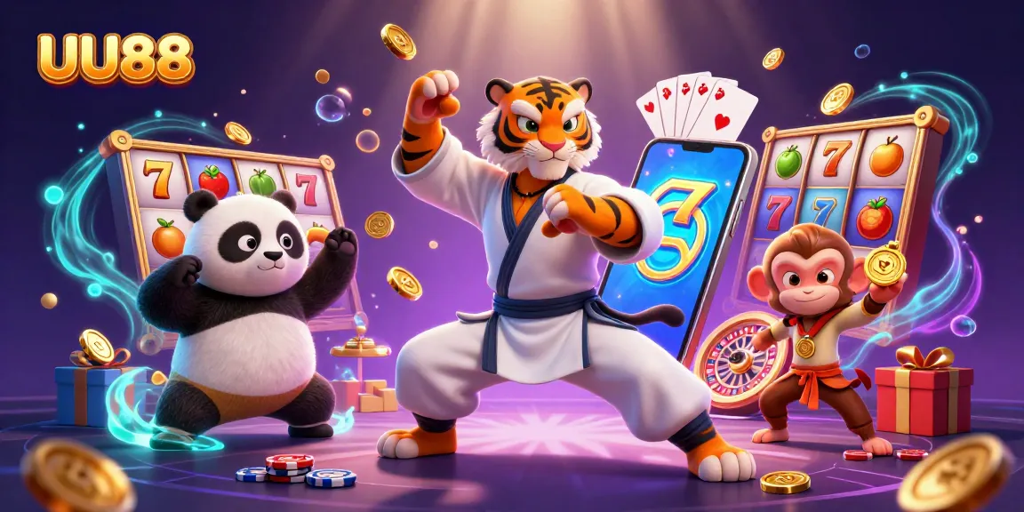Engage with exciting slot action in UU88 with kung fu tiger and companions amidst colorful games.