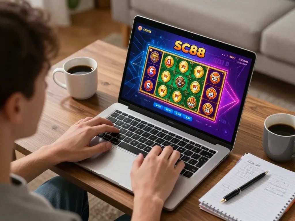 Player enjoying online casino action at SC88, showcasing immersive gaming experience and comfort at home