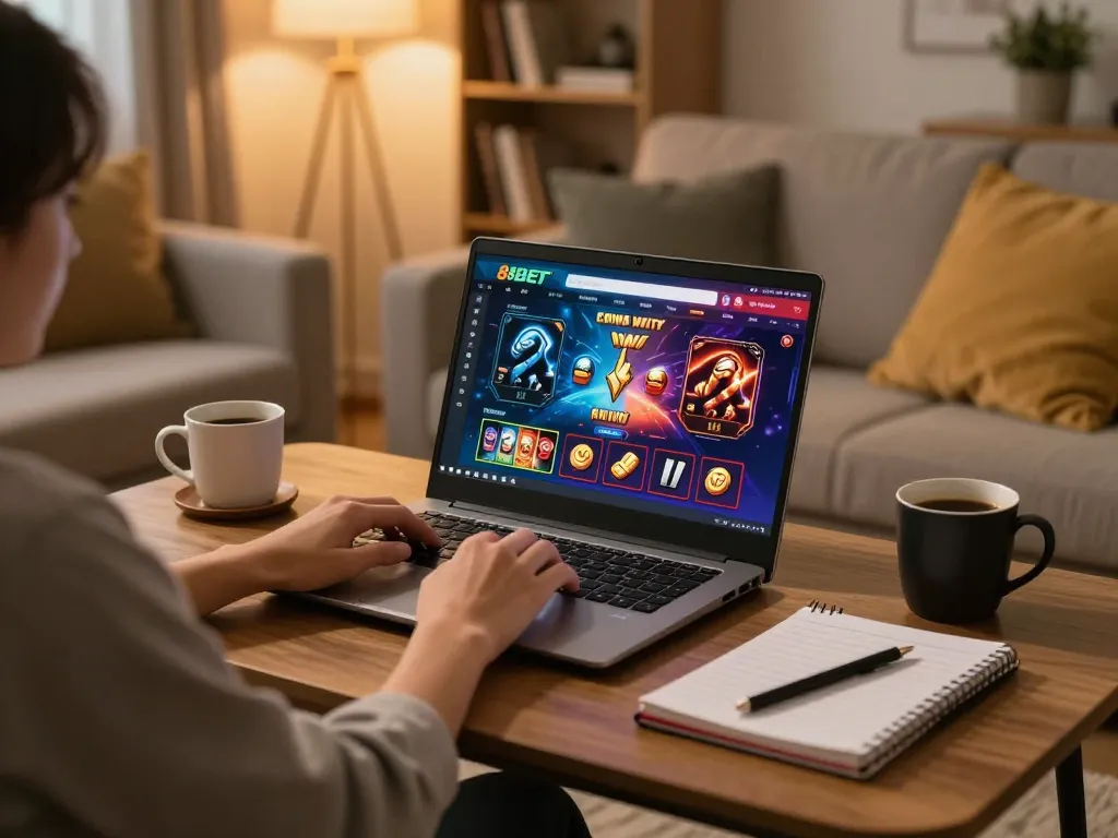 Engaging gaming session at https://88bet.zone/ showcasing a player strategizing on a laptop in a cozy home environment.