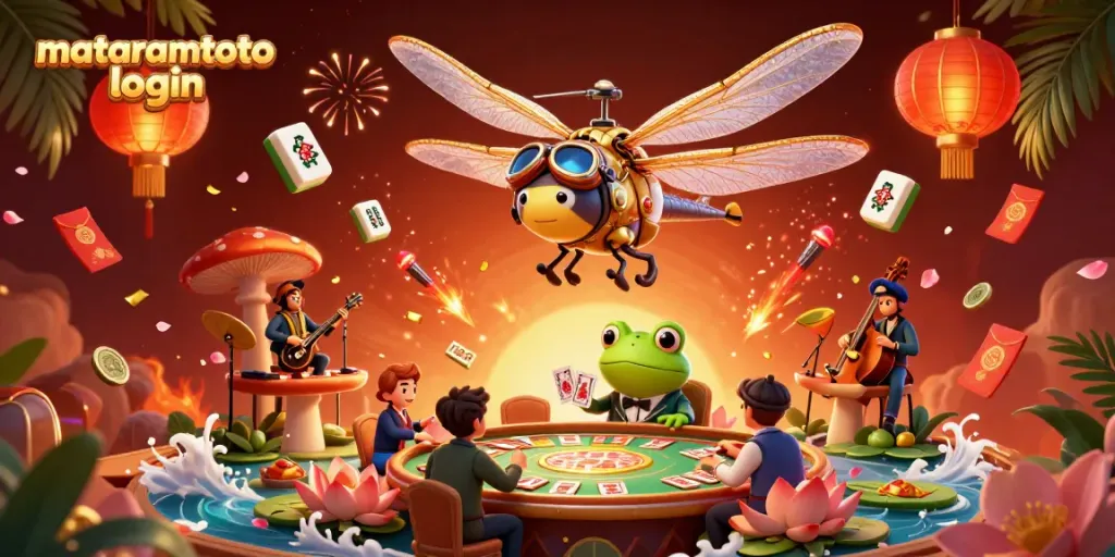 Engage in vibrant gaming action at Mataramtoto login featured in a detailed illustration.