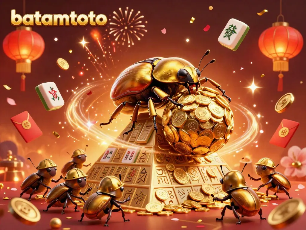 Engage with batamtoto's vibrant online casino scene featuring a golden beetle on a treasure pyramid.