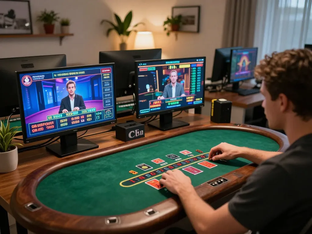 Player engaged in a go8 online casino live dealer game, showcasing a strategic blackjack moment.