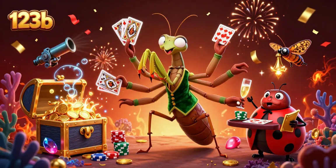 Engage in thrilling gaming experiences at 123b with dynamic casino action, vibrant characters, and celebratory visuals.