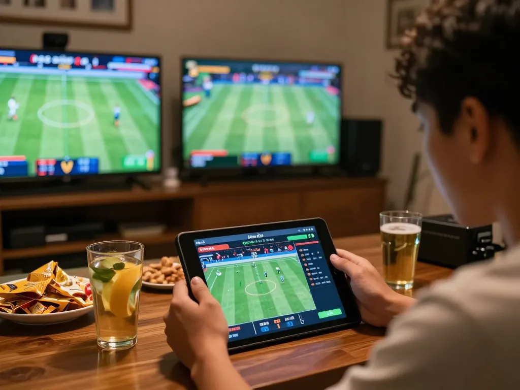 Engaging home sports betting scene featuring keo nha cai interface with live match updates.