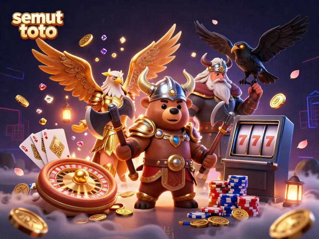 Melihat pengalaman bermain togel dengan semut toto, menampilkan karakter Viking dan elemen kasino.
