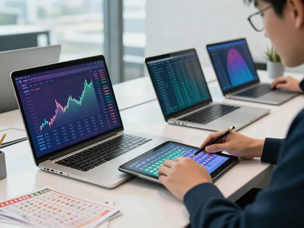 Analisis hasil data Macau oleh pemain judi profesional di kantor modern.