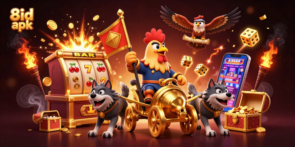 Experience thrilling gameplay with 8id apk, featuring a 3D cartoon rooster warlord in a vibrant casino scene.