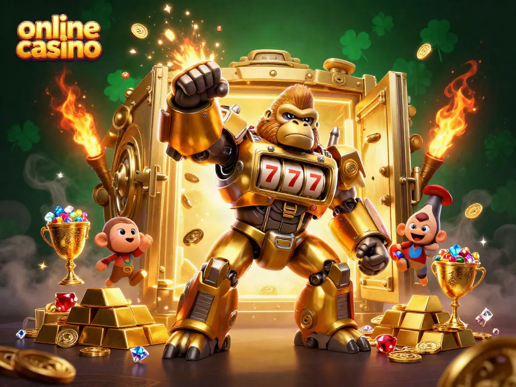 Win big at an online casino with thrilling 3D gaming adventures featuring a transformer-style gorilla mech.