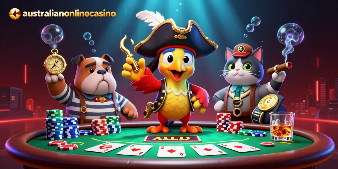 Action-filled scene showcasing gamblers in playful competition at australianonlinecasino with poker gear.
