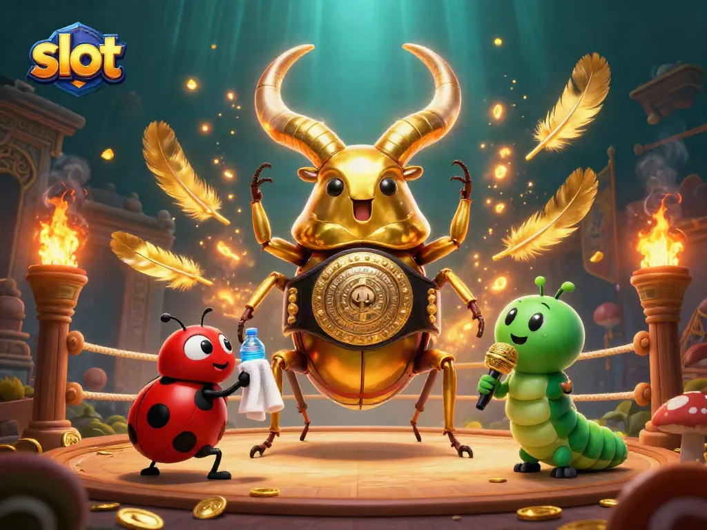 Putaran slot dengan karakter unik di arena kasino, menggambarkan aksi seru.