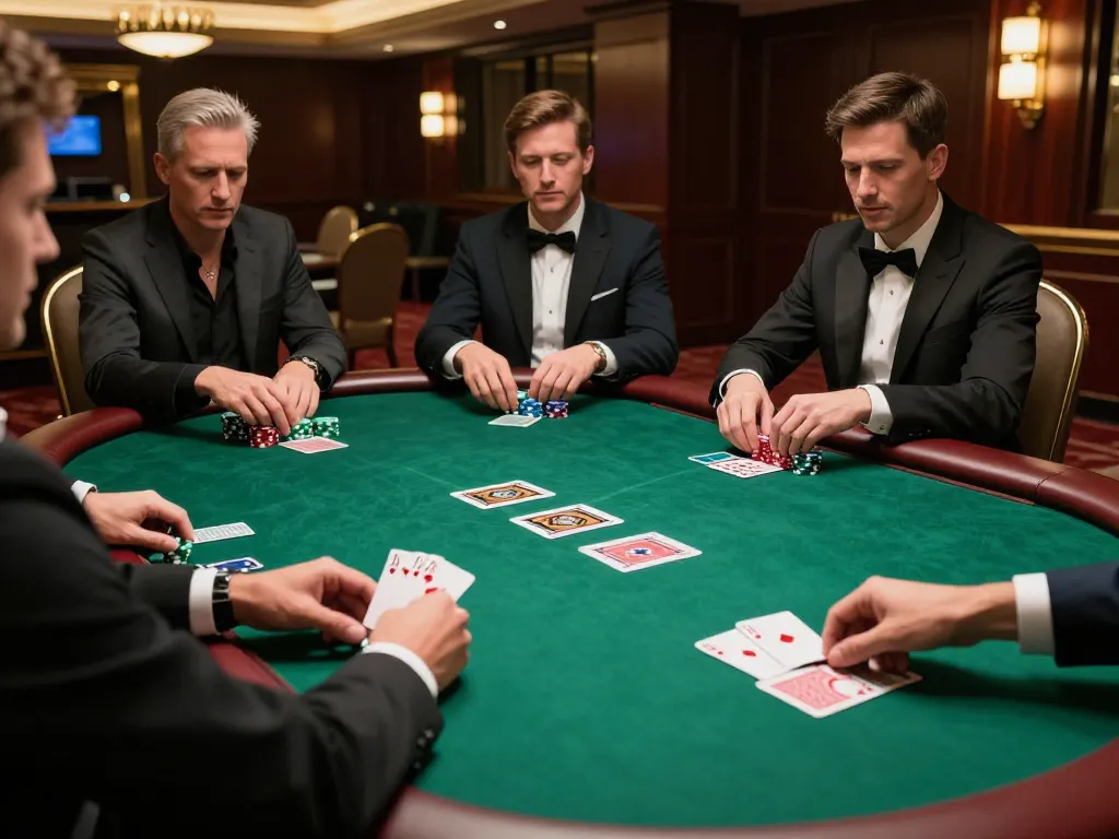 Players strategizing their winning moves at a high-stakes poker table tại ok365, showcasing immersive casino atmosphere.