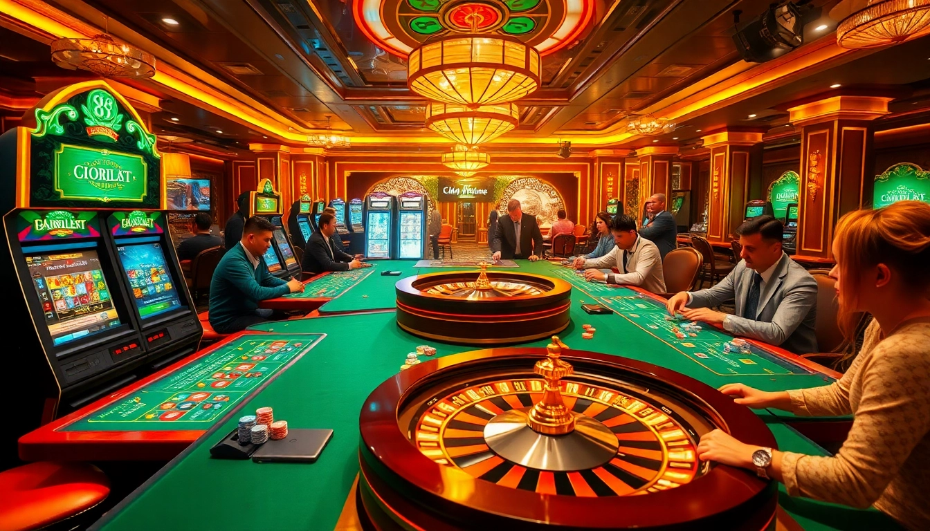 Intriguing scene of Nhà cái S8 with engaging gamblers at a vibrant poker table, showcasing casino energy.