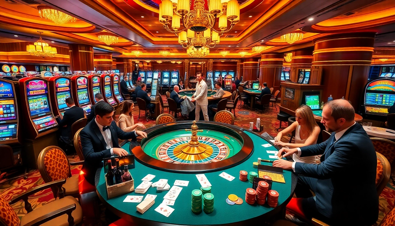 Engaged players at a roulette table in a stunning casino setting reflecting the excitement of https://m98.uno/.