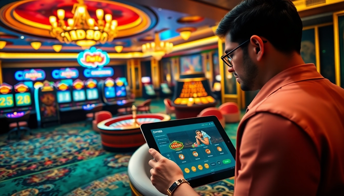 Engaging scene of Đăng nhập DH88, showcasing luxury casino elements and online gambling excitement.