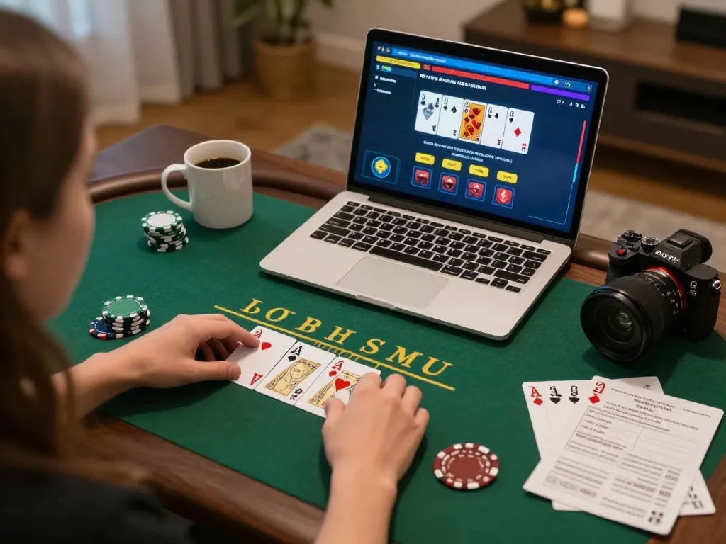 Engaging in live dealer blackjack at home with https://c168b.com/ on screen, showcasing strategic gameplay.