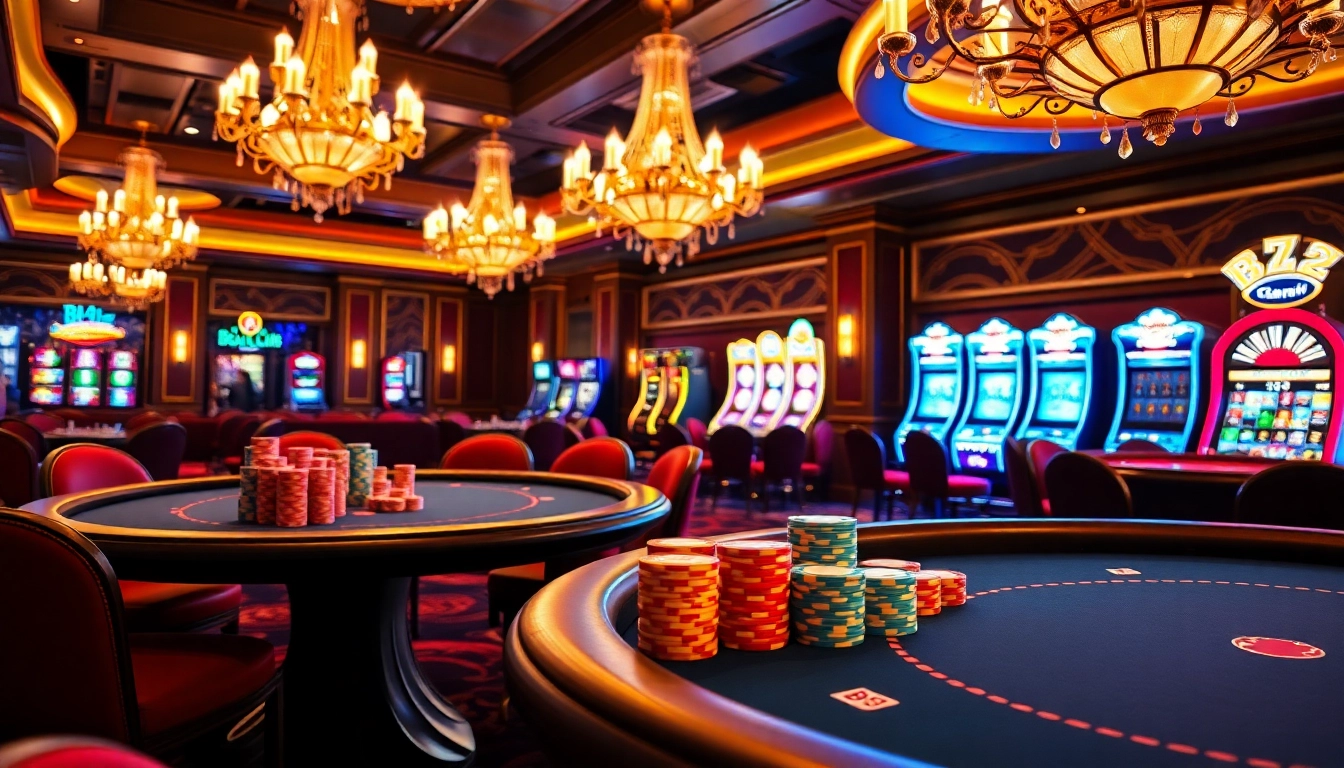 Experience the excitement of gambling at B52 Club with vibrant casino action, poker chips, and slot machines.