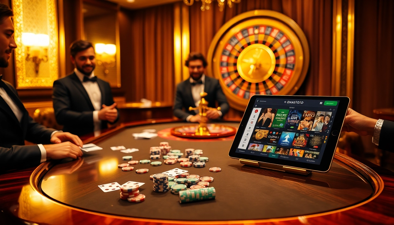 Mengajak pemain di meja poker untuk mempromosikan Emastoto dengan chip berwarna cerah dan pengalaman bermain game online.