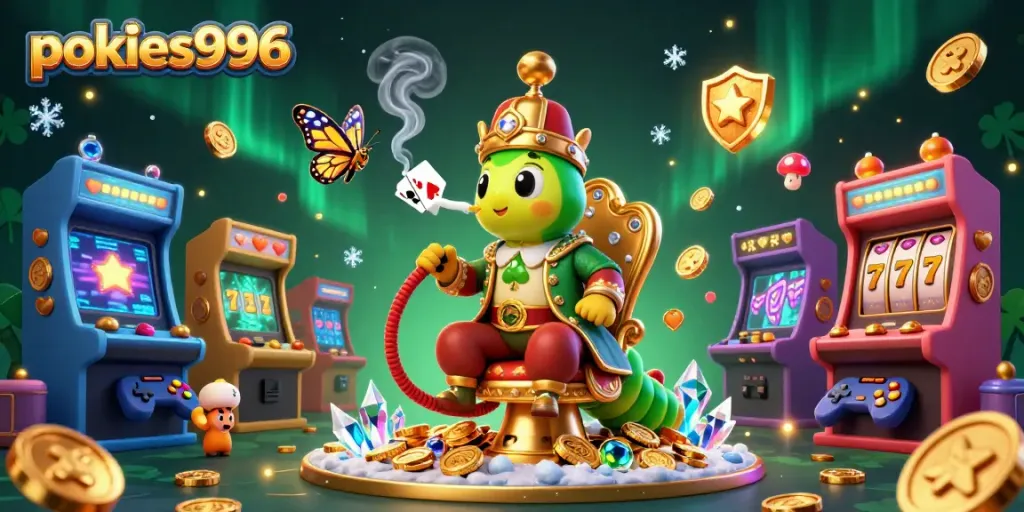 Experience thrilling pokies996 gameplay with a dynamic 3D casino scene featuring vibrant characters and elements.