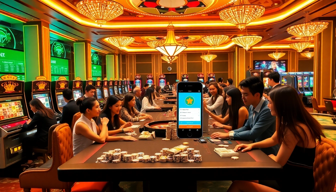 Experience a thrilling Rajaluck Login scene with vibrant casino games and excited players.