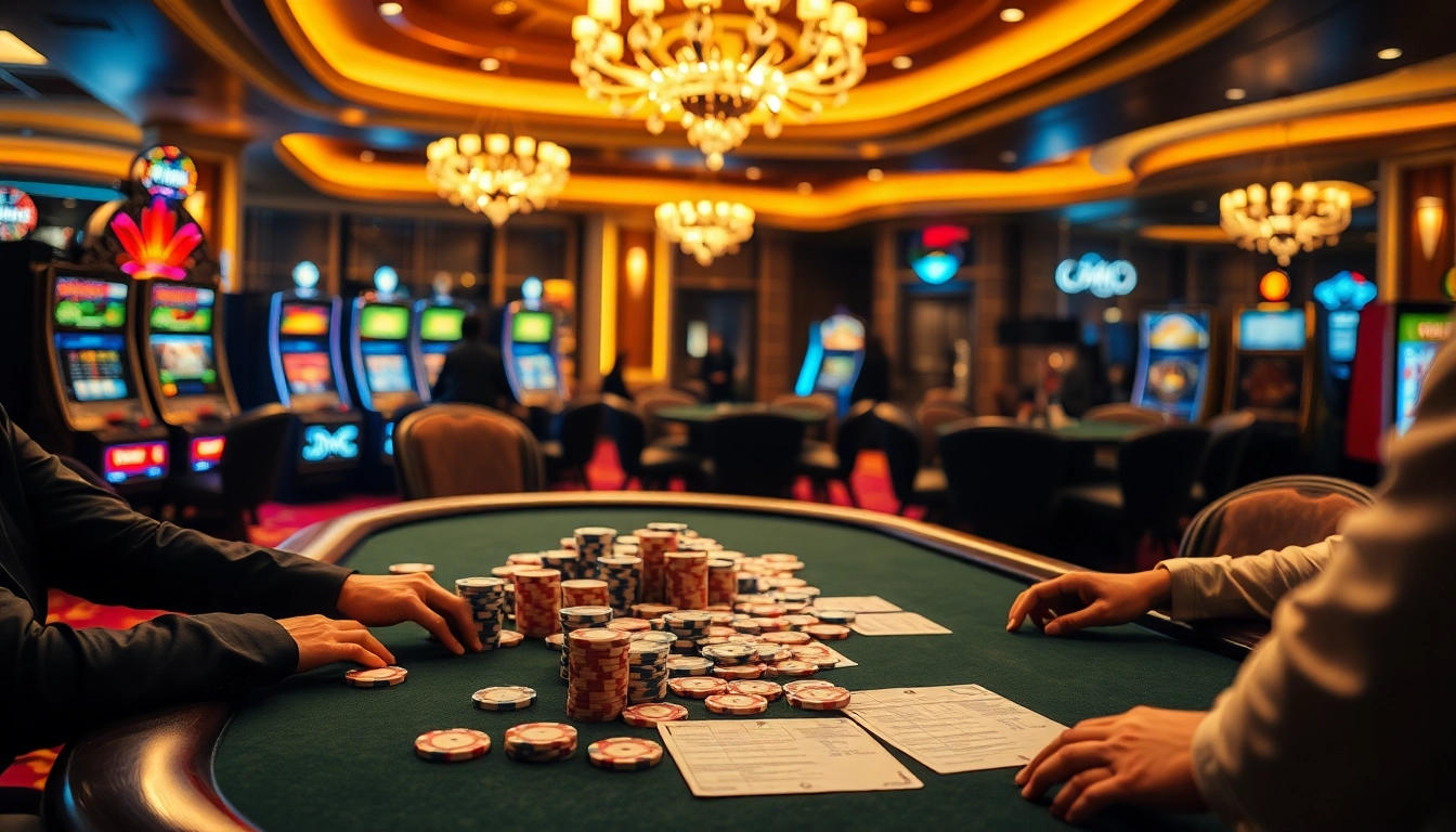 Para pemain poker Datukwin merencanakan strategi di sekitar meja taruhan tinggi dalam suasana kasino mewah.