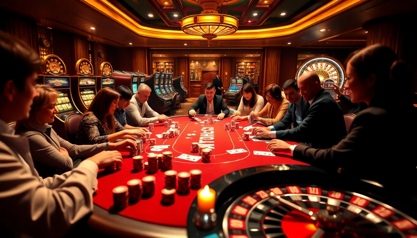 Experience the excitement of gambling at nhà cái 123ga with vibrant casino tables and engaged players.
