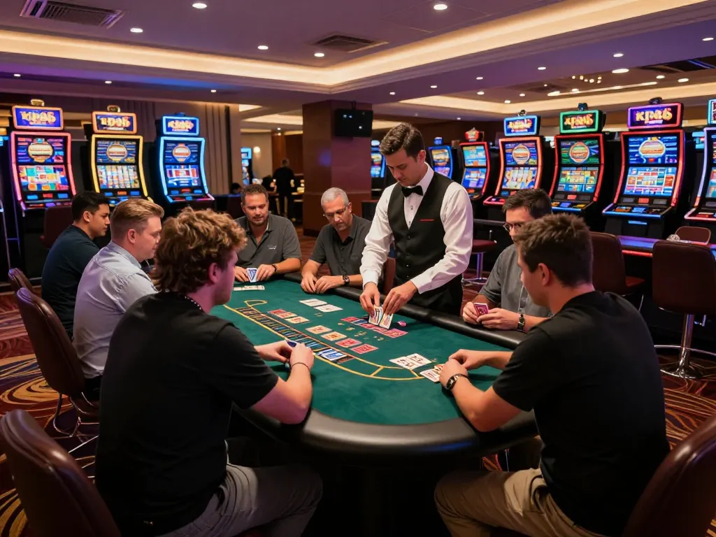 Experience intense gameplay with KP88 blackjack, players engaged in strategic betting actions.