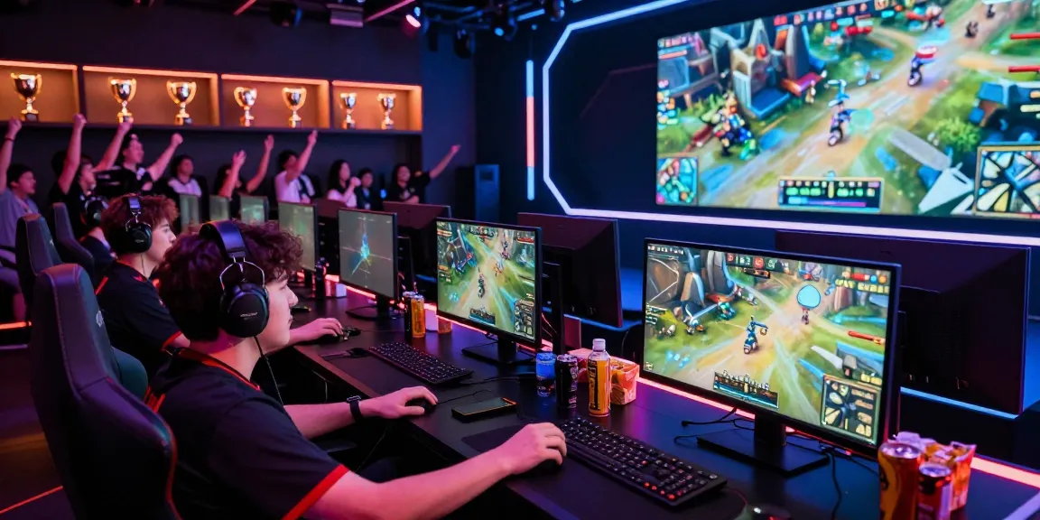Tim profesional dalam arena esports bermain permainan ligagalaxy dengan semangat tinggi.